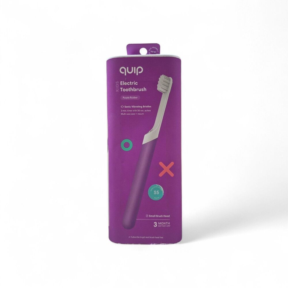 Quip Electric Toothbrush Purple Rubber Kids Timer Sonic Vibrating Bristle NEW